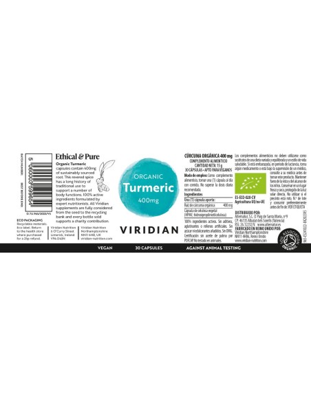 Viridian | Curcuma 400mg BIO 30 cápsulas veganas