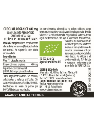 Viridian | Curcuma 400mg BIO 30 cápsulas veganas