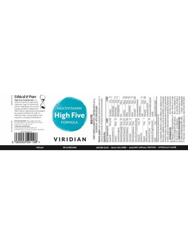 Viridian High Five Formula Multivitaminas y Minerales 30 Cápsulas Veganas