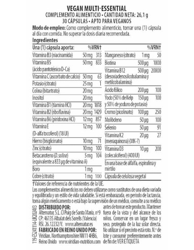  Viridian | Vegan Multi - Essential 30 cápsulas veganas