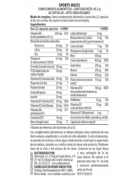 Viridian | Sports Multi 60 Cápsulas Veganas