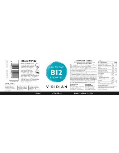 Viridian | High Twelve Vitamina B12 B-complex 90 Cápsulas Veganas