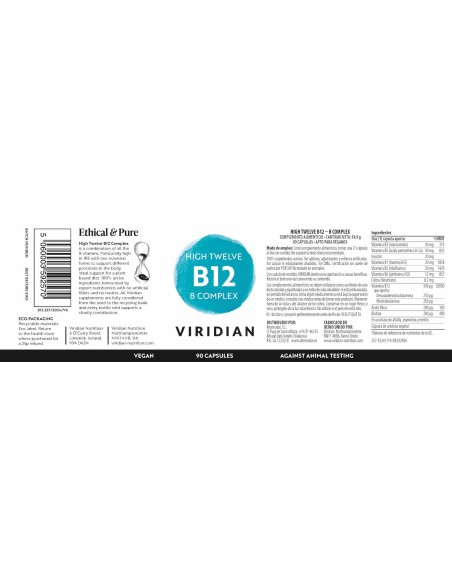 Viridian | High Twelve Vitamina B12 B-complex 90 Cápsulas Veganas