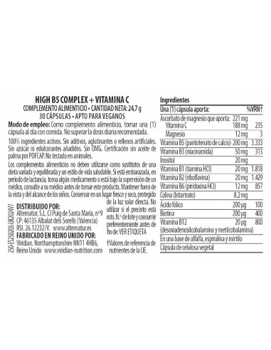 Viridian | High Five B-Complex con B5 30 Cápsulas Veganas