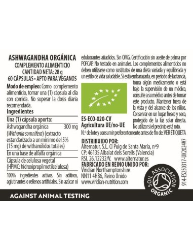 Viridian | Ashwagandha Extracto Bio 60 Cápsulas Veganas