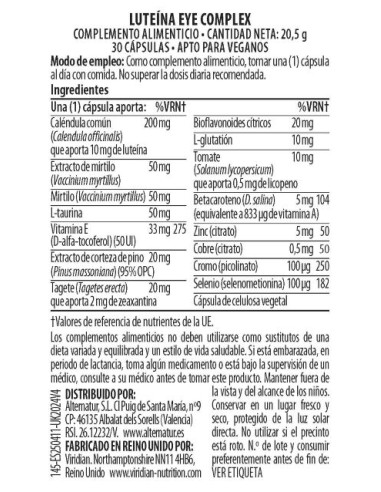 Viridian | Luteina Eye Complex 30 cápsulas veganas