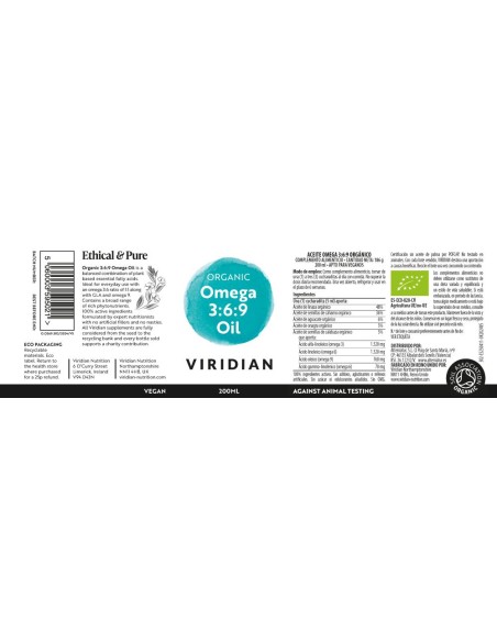 Viridian | Aceite Omega 3:6:9 Bio 200 ml Vegano