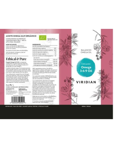 Viridian | Aceite Omega 3:6:9 Bio 200 ml Vegano