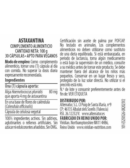 Viridian | Astaxantina 30 Cápsulas Veganas