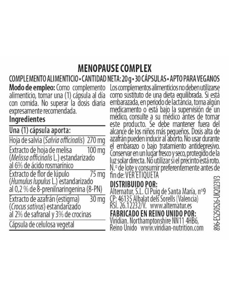 Viridian | Menopause Comple 30 Cápsulas Veganas